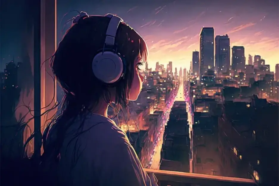 Premium Photo | Anime girl listening to music